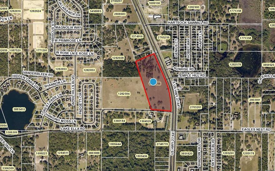 17.9+/- Acres, Zoned HC (Heavy Commercial) with over 1,500'+/- Ft of direct US Hwy 441 / 27 frontage & 500'+/-Ft on Lake Ella Rd. This busy corner is located in an area of rapid growth within the city limits of Lady Lake. 29,500 FDOT Avg Trips per Day with excellent visibility and access. All high & dry with beautiful big Oaks.   Bring your plans and lets walk the property. Just under an hour to Orlando or Ocala, Minutes to The Villages, Leesburg, Wildwood, I-75 and Florida's Turnpike. Just over an hour to Tampa or Gainesville.  An ideal Central Florida address in the heart of the Sunshine State. All information provided herein is believed to be accurate, but is not guaranteed nor represented or warranted.