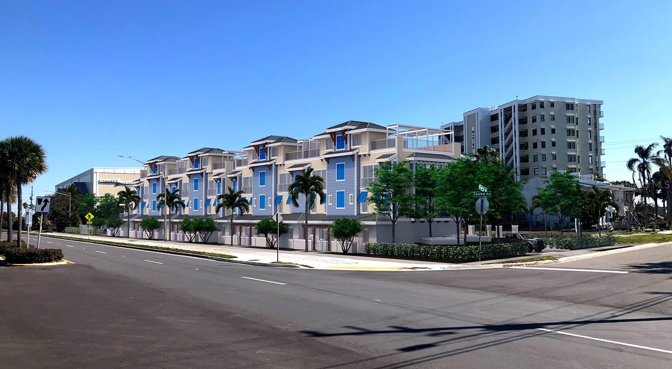 Pre-Construction. To be built. Introducing 265 Causeway Blvd in Dunedin—a rare coastal end unit townhome experience where modern luxury, sustainable design, and beachside living come together just steps from the sandy shores of the Dunedin Causeway. Each residence in this new construction boutique 12-unit community spans 3,675 square feet of fully functional space over four thoughtfully designed levels, connected by a private in-unit elevator. The ground level, known as the Park & Patio level, offers a spacious four-car garage with ample room for vehicles, beach gear, and storage, plus a private rear garden patio perfect for quiet mornings or entertaining guests. Ascend to the Sleeping Sanctuary on the second floor, where the owner’s suite includes a spa-style bath with a garden tub, separate shower, water closet, and walk-in closet. Two additional bedrooms, a full bath, and a centrally located laundry space round out the level with comfort and convenience. The third floor is designed for living and entertaining, with 10-foot ceilings, an open-concept layout, gourmet kitchen outfitted with high-end appliances and finishes and a guest half bath. On top, a private breath-taking rooftop terrace offers panoramic coastal views, ideal for sunset toasts or starlit gatherings. The rooftop terrace is complete with electric, gas, hose bibs, drains, hot & cold water supply to outfit any concept or creation. These homes are ICF (Insulated Concrete Forms) built with most cutting-edge high performance residential construction available, providing the strongest wind resistance at up to 235 mph, exceptional R-rating for energy efficiency, sound insulation, and resilience against mold, pests, and extreme weather. Each unit is also solar-ready, aligning with a commitment to sustainable Florida living. Located just a short walk to Honeymoon Island, the Pinellas Trail, and the vibrant heart of downtown Dunedin, 265 Causeway offers not just a home—but a lifestyle. With a beautiful community pool area, on-site boutique winery and walkable access to kayaking, cycling, and beachfront leisure, this is the ultimate Florida retreat. Only a handful of these townhomes are available—secure your slice of Dunedin paradise today.