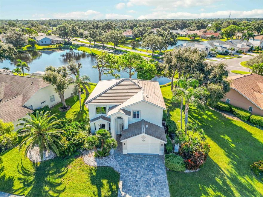Charming and spacious updated two-story Stoneybrook home perfectly designed for both comfort and entertaining! This bright and inviting residence features large impact hurricane rated windows that fill the home with natural light. The generous eat-in kitchen opens seamlessly to the family room and screened pool area, creating the ideal space for gatherings. A formal living and dining room combination adds elegance, while a den on the first floor provides flexibility—easily convertible into a fifth bedroom if desired. Upstairs, you’ll find four bedrooms, including two master suites, each offering huge closets and roomy baths. Nestled on a desirable pie-shaped corner lot, this property provides exceptional privacy and ample outdoor space for kids and pets to play. The screened pool overlooks a peaceful lake, enhancing the serene Florida lifestyle. Located within the sought-after gated community of Stoneybrook, residents enjoy a clubhouse and golf course amenities without the burden of mandatory membership, keeping HOA fees low at just $1800 per year. The home comes with a full house generator for the peace of mind you'll need, Conveniently situated only 10 minutes from the #1-rated Siesta Beach, as well as shopping, restaurants, arts, and entertainment. Plus, it’s located in an “A” rated school district—what more could you ask for!