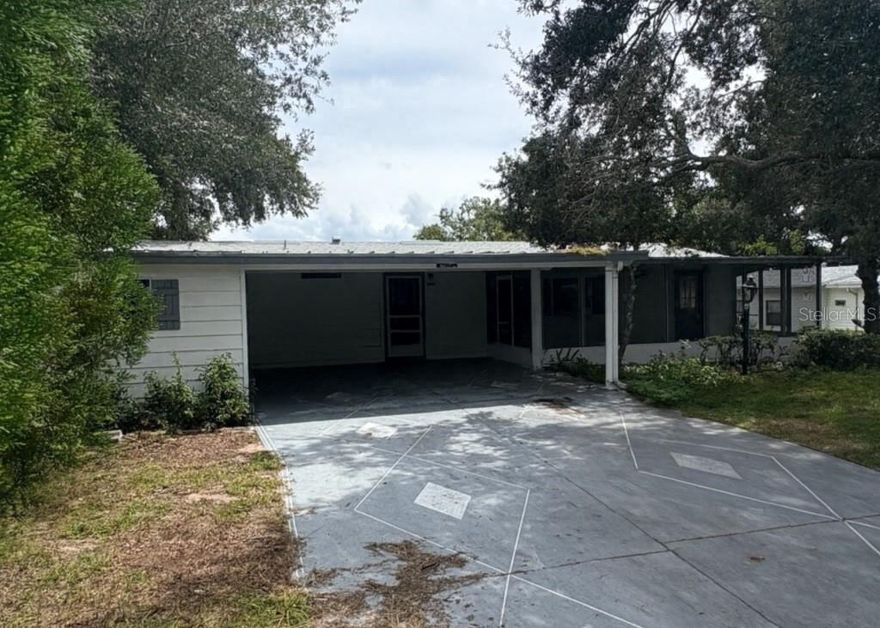 This home sits on a well manicured lot, with a wide driveway that leads you to the covered front porch entrance. This 3 bed 2 bath home is bright, airy and spacious. New roof installed in 2025, the property needs some minor repairs to make it shine bright. Storage shed space in the carport, lots of potential, plenty of amenities including community pool, recreation activities, clubhouse, golf course available to pay as you play or membership. Gated community that offers secuirty and peace of mind, opportunity to make this your home awaits.