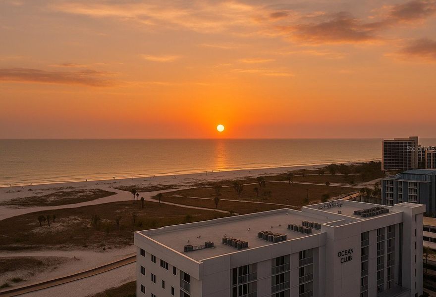 STUNNING SUNSETS AWAIT! Enjoy your own piece of paradise that also is an INCOME GENERATING ASSET with HIGH OCCUPANCY RATES. Own a LUXURY HOTEL SUITE at Ocean Club on Treasure Island. This 2-bedroom, 2-bathroom condo-hotel is your chance to own a prime piece of paradise with superior views, privacy, and value. Positioned HIGH ON THE 5th FLOOR with unobstructed GULF AND BEACH VIEWS. Awesome direct sight lines to Treasure Island’s expansive beach. This turnkey unit comes FULLY FURNISHED, including impact glass windows, a deep private balcony, premium appliances, full-size washer & dryer, kitchenware, and stylish decor- everything you need for a seamless transition into beachfront ownership. Enjoy up to 30 consecutive days of personal use as a unit owner! Unlike many beachfront rental properties, Ocean Club’s onsite rental program offers industry-leading flexibility, giving owners the best of both worlds. Lucrative rental income potential and generous personal-use allowances. Pet-friendly and rental-friendly, you can choose any rental management company, but we highly recommend the onsite team, boasting one of the lowest management fees in the area at just 20%. Located in the heart of Treasure Island Beach Trail, Ocean Club provides direct access to biking, walking, and beach activities, all without crossing a single street. Fantastic amenities including an expansive resort pool and oversized hot tub, a state-of-the-art fitness center, a private sandy beach area and volleyball court, a rooftop terrace and bar area that functions as a beachfront casual food and sports bar, ample covered and open parking with a garage spot included with purchase, a 24-hour concierge, and an onsite proven rental and housekeeping management team.