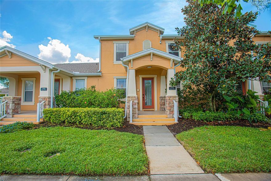 Experience refined living in this elegant two-bedroom townhouse. The property welcomes you with a stone-accented porch and an impressive 8-foot glass entry door. The interior, formerly a model home, features a range of high-quality upgrades, including custom trim work, 42-inch wood cabinets in the kitchen, stainless steel appliances, granite countertops in both the kitchen and bathrooms, custom bedroom closets, ceramic tile flooring on the first level, and attractive wood laminate flooring upstairs. Residents can enjoy a private courtyard that leads directly to a two-car garage. Community amenities comprise two swimming pools, a dog park, a playground, and walking paths adjacent to the scenic Lake Runnymede conservation area. Conveniently located minutes from Lake Nona/Medical City, retail shopping, restaurants, major expressways, and just a 45-minute drive from the nearest beach.