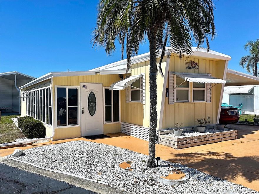 Hurry to See this adorable & inviting 1 or 2 bedroom, 705 sq. ft. Florida Home! Added 9x35 Florida Room/2nd Bedroom/Office! Ready to Move in & enjoy! New central air/heat unit! Updated Bathroom & windows, plywood subfloors, Bonus large Workshop, with convenient Washer/Dryer included, newer carport, and so much more to see. Insulated Double Roof, with impressive large yard & attractive curb appeal!  Close distance to large shopping mall, and only minutes to the beaches, golf courses, VA Medical, restaurants, airports, and all you would want! Low $145. mo. maintenance. fee that covers your water, sewer, garbage and yard care!  Cash only! Asking $69,900., includes the share! See Majestic Park website for all the fun activities and pics of this lovely and active 55+, Resident Owned Popular Community!
