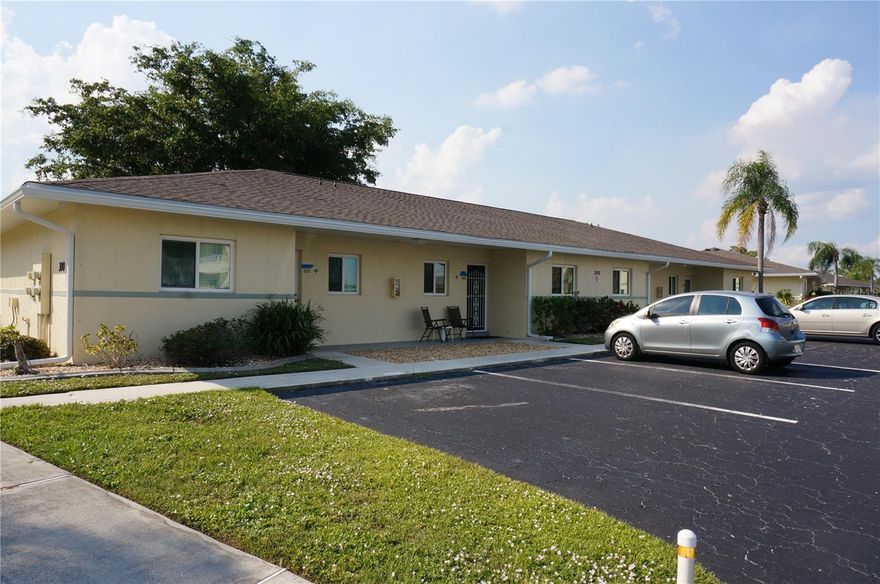 Impressive 2 Bedroom 2 Bathroom ground floor end unit condo - NO stairs!  This is a one story building with no one above you. NOT in a flood zone.This condo was beautifully remodeled 5 years ago. This light and bright unit features an open and split bedroom floor plan with Great Room, Dining Area, well equipped Kitchen, Inside Laundry, screened Porch with vinyl windows. The spacious Great Room has sliding glass doors to the lanai. The Kitchen offers white cabinetry, granite counters, breakfast bar, refrigerator, microwave, oven/range, dishwasher. Good cabinet and counter space. View of lake from the Kitchen window. View of the community POOL and greenbelt from the porch enclosed with vinyl windows and there is a back door so you are steps away from a swim. The Master Bedroom suite has a large walk in closet and private bathroom with walk in shower. There is a large guest bedroom with double closet and a bathroom with tub/shower combo. Other features include : all newer fans with remotes, newer waterproof laminate floors throughout the unit, attic access through the master closet and guest bathroom, NEW ROOF 2022,  NEW extra insulation, all new doors and trim, decorative tin ceiling tile in the Kitchen. No interior damage from Hurricane Ian. *All furniture and two electric fireplaces are negotiable.* One pet is allowed up to 25 lbs.  This unit has an assigned parking space and there is guest parking as well. Heron Pointe features a heated inground pool, clubhouse, shuffleboard, bocce court and fishing pier. The lake offers kayaking and fishing. Minutes from shopping, dining, golf, entertainment, I-75 and short ride to medical care and waterfront parks. This condo is perfect for a winter retreat OR  year round home!