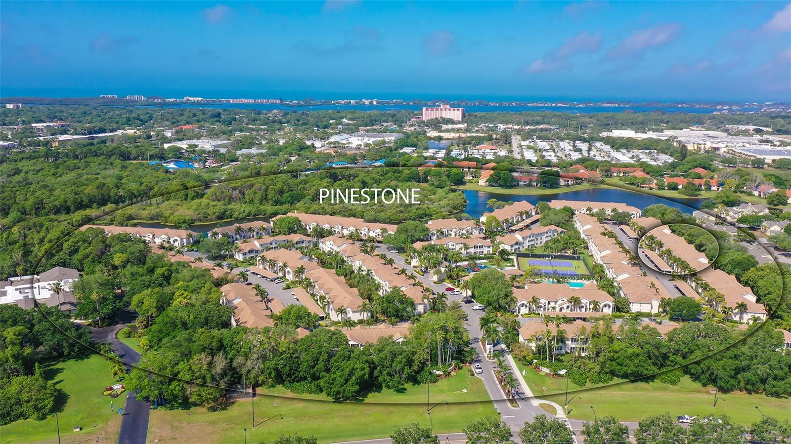 Palmer Ranch condo close to Siesta Key and Legacy bike/walking trail. End unit - Move in condition with many updates - Ceremic tile through out - Updated kitchen and master bedroom bath - New AC 2021 - New hot water heater 2023 - Gated community with junoir olympic sized heated pool and hot tub/spa - Lighted tennis courts and pickle ball courts - basketball court - bicycle stands - BBQ/picnic area - Clubhouse includes fitness center - billard and card rooms - library and private 32 seat movie theatre - Pinestone is 1/2 mile to Sarasota Square Mall, Costco, YMCA, theatres and dining - Furnishings availale