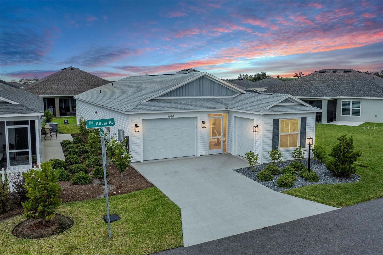 WELCOME HOME to your fully furnished, (turnkey available separate outside of closing) one-of-a-kind Emerald model UPGRADED UPGRADED UPGRADED villa in the vibrant new Eastport area of The Villages®! This immaculate 2-bedroom, 2-bathroom Emerald model seamlessly combines comfort, style, and convenience, making it truly move-in ready — just bring your toothbrush.
Step inside to an open, light-filled floor plan with soaring ceilings and an airy, welcoming ambiance. The spacious living and dining area is perfect for entertaining or simply relaxing after a day of enjoying The Villages lifestyle. The well-appointed kitchen is a chef’s delight, featuring a breakfast bar, gas range, stainless steel appliances, quartz countertops, tiled backsplash, an ultra-deep stainless-steel sink with soap dispenser, and abundant cabinetry for organized storage.
The primary suite boasts a large walk-in closet and a remodeled ensuite bath with tiled shower walls, niche, self-closing glass door, adjustable handheld shower head, and a soft-close toilet seat. The hall bath offers its own upgrades, including a quartz countertop with undermount sink and soft-close toilet seat. All living room and bedroom windows are fitted with top-down/bottom-up blackout shades and drapes, and every ceiling fan in the home has been upgraded and includes a light kit.
Additional enhancements include an LG washer and dryer with extra shelving in the laundry room, a garage outfitted with extra shelving for storage, and beautifully updated exterior landscaping with rock and black edging. Step outside to your private side patio or cozy front porch to enjoy the Florida sunshine and serene surroundings—ideal for morning coffee or hosting friends, with room for a birdcage and/or a pool!
Sitting on a spacious corner lot, this villa offers even more potential to create your own backyard oasis. A 1.5-car garage provides plenty of space for both your car and a golf cart, giving you the freedom to explore all that The Villages offers. With Eastport just around the corner, you’ll have easy access to shopping, dining, recreation, and entertainment.
Don’t miss this opportunity to own a beautifully upgraded, "turnkey available" villa in The Villages’ most exciting new areas. Schedule your private showing today and start living the dream!
