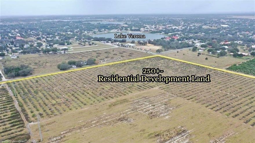 73.73 Acres Residential Development Site R1/R1AA (250+-Potential Lots @Only $11,680+- per unit) prime location near school. See Master PD with water & sewer already annexed into City of Avon Park for easy development potential. This acreage has a side walk and paved frontage on A Miracle Ave opposite the Avon Park school. The prime corner at E. Winthrop x A Miracle is also an added benefit for future development. The old grove has a deep irrigation well that may benefit one's future endeavors. Large electrical transmission power lines are near by for the one who might need a lot of electricity or sell electricity, potential solar farm. Don't miss out let this high ground prime location!
