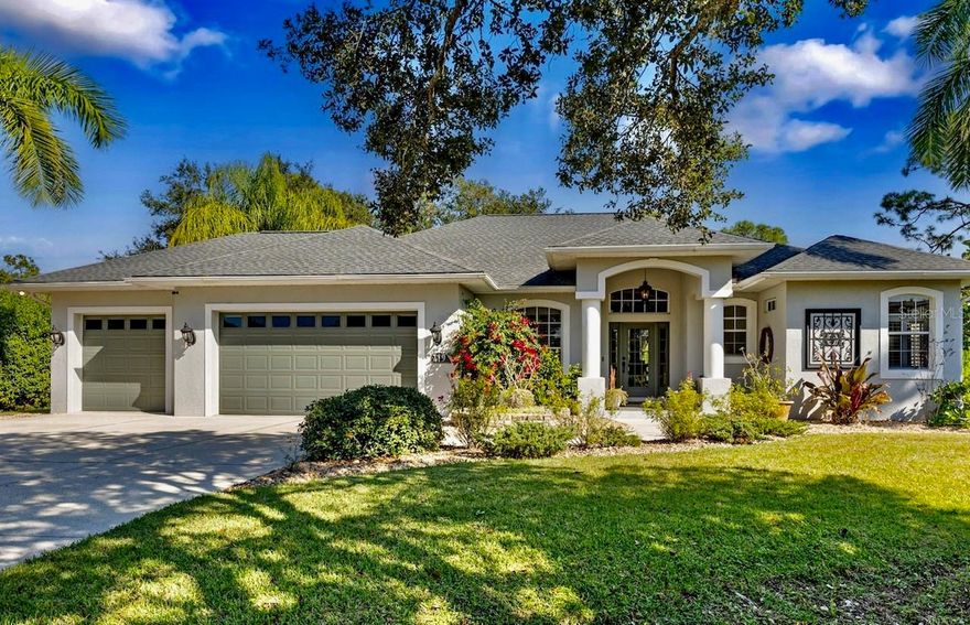 Overflowing with upgrades and timeless style, this exceptional 3-bedroom + office, 2.5-bath, 3-car garage residence blends luxury and everyday comfort with flawless ease. Upon entry, panoramic views draw you straight to the showstopping screened lanai, complete with a sparkling heated saltwater pool and spa, fully equipped outdoor kitchen, stereo system, and serene conservation backdrop. Multiple interior doors invite a seamless indoor/outdoor lifestyle. Inside, the chef-inspired kitchen stands out with warm blue cabinetry, a striking hood range, extensive counter space, a hidden butler’s pantry/wet bar, a dedicated coffee niche, and even a coordinating blue oven interior. Formal living and dining areas complement a spacious family room featuring the signature seamless picture windows of builder Mark Cahill. The split floorplan offers a tranquil primary suite with French doors to the lanai, dual walk-in closets, and a spa-style bath, while two generous guest rooms share a beautifully appointed bathroom. A private office with French doors overlooks the peaceful backyard, and a convenient half bath provides direct pool access. Intricate coffered ceilings, Bose surround sound, plantation shutters, designer accents, and refined finishes elevate every corner of the home. Set on over an acre and wrapped in conservation on three sides, the property feels incredibly private, approached by a long winding driveway. Additional features include fresh interior and exterior paint, a 500’ freshwater well with inground pump powering the full-yard irrigation system, and a 4 year olld dimensional shingle roof for added peace of mind. Located in the welcoming Country Creek community, with mature trees, lakes, wildlife, a park and playground, and close proximity to Rye Nature Preserve—residents enjoy low HOA fees, no CDD, no rental restrictions, and A+ rated schools. With easy access to I-75, the Sarasota/Bradenton Airport, world-class shopping and dining, and pristine Gulf beaches, this home offers an unmatched combination of luxury, privacy, and convenience.