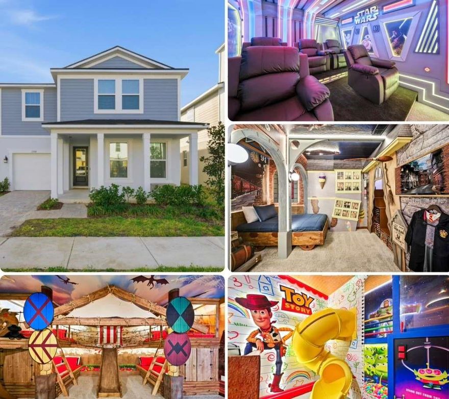 Enjoy the luxury and excitement with this professionally decorated vacation home. Just last month 8 BEDROOMS decorate (7 BR + bonus room converted to the 8th BEDROOM), this stunning property already offers an unforgettable experience with beautifully designed interiors and themed rooms that bring a true Theme Park sensation right into your home—perfect for guests of all ages. Whether you’re looking for a HIGH-PERFORMING short-term rental, or a personal getaway, or both, this home checks every box. It’s fully turnkey with immersive themed rooms, access to resort-style amenities, a prime location near world-famous attractions—and best of all, it’s already off to a strong start with bookings secured for the next 6 months. With spacious living areas, a modern kitchen, and private outdoor space, this home is ideal as a vacation retreat or income-producing investment. Imagine owning your slice of paradise in one of Central Florida’s most sought-after destinations—message now for details or to schedule your private showing and the income rental numbers!