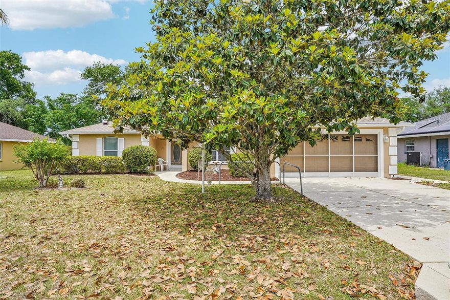 Welcome home to this beautifully maintained 3-bedroom, 2-bath concrete block and stucco home in the highly desirable Crystal Lakes community on the growing southeast side of Ocala. Built by Stephens Construction, this spacious home offers 1,682 square feet of living space plus an additional 319 (+/-) square feet of enclosed lanai space — creating the perfect flex space for relaxing, entertaining, or additional living area. Because the lanai is under roof, it is insulated to help keep the space comfortable year-round, and it could easily be upgraded with a mini-split AC system or additional ductwork, making it a room you can enjoy all year long. Step inside and you’ll immediately notice the generous room sizes, natural light, and functional layout. The spacious primary suite features direct lanai access and a large ensuite bath complete with a tiled shower and oversized double-sink vanity. The kitchen is designed for both everyday living and entertaining, featuring abundant counter space, a center island, breakfast nook, a large pantry cabinet with pull-out shelves, and two large skylights that flood the space with natural light. Peace of mind comes with major updates already completed, including a newer roof (2021), HVAC system (2020), and updated water heater. Outside, enjoy mature landscaping, decorative curbing, and the peaceful setting that makes Crystal Lakes so desirable, complete with scenic lakes that create the perfect backdrop for evening walks and enjoying the view. Conveniently located near shopping, dining, and everyday essentials including Publix, Tractor Supply, Walmart, and more, this home offers the perfect combination of comfort, value, and location. This home is ready for you to make it your own — don’t miss this opportunity!