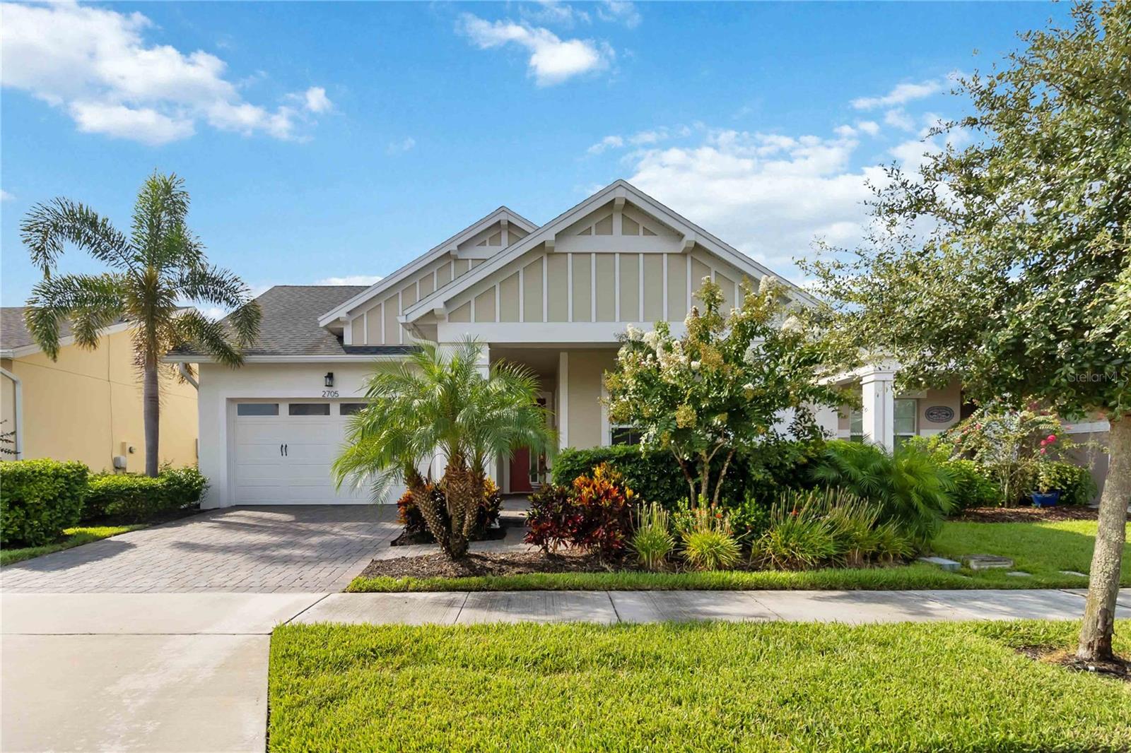 Move in ready! Available is this 3 bedroom, 2 full baths. 2 car garage with covered outdoor living area. 5 years Jones Home, Captiva floor plan in Del Webb Twin Lakes, Saint Cloud. Room 3 is optional as a Den/Office. Exterior newly painted. Tile flooring throughout home including the walk-in closet with custom shelving. Second room has new carpet. Spacious living with 10-foot ceilings and plenty of storage cabinets including an entry drop zone. Laundry room has extra shelving and cabinets as well. The gourmet kitchen has custom quartz countertops and 42" crown molded cabinets. Comes with window treatments throughout and ceiling fans included in the living room and outdoor Lanai. Garage has a newly painted epoxy floor. Property comes with a water softener, tankless water heater and gutters already installed. Landscaping includes palm trees and privacy hedges in both front and back of the home. HOA maintains landscaping. The Del Webb Community has incredible amenities that can be viewed with a visit to this home. Schedule YOUR private showing soon!! **Full Home walkthrough and aerial drone Video available on YouTube." Amenities include a Resort style pool and Lap Pool, and 3rd pool, 20,000 square foot Clubhouse, State of the art Fitness Center, Tennis Courts, Pickle Ball Court, Pontoon Boat available for fishing and/or evening boat rides on Live Oak Lake! The 55+ community has many active and socializing activities to keep you very busy!! All of this in a GREAT gated community located in Central Florida close to Lake Nona Medical City, Orlando International Airport, Theme Parks, and Brevard Beaches nearby! Do not delay making your appointment to view this home today!