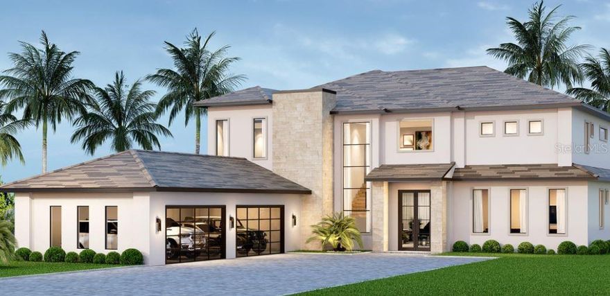 Under Construction. This exquisite 2-story waterfront estate is situated on Gourd Neck Springs, a tranquil cove in the southwest portion of Lake Apopka. Designed with unparalleled attention to detail, this home boasts enhanced upgrades and luxurious finishes throughout. Tray ceilings enhance the elegance of the living and dining areas, as well as the opulent primary suite. Offering a seamless blend of timeless style and serene waterfront living, this property is the ultimate retreat.

Engineered hardwood floors span the entire home, complemented by porcelain tile in the wet areas for durability and refinement. The open-concept layout flows effortlessly, connecting the living room, dining area, kitchen, and breakfast nook into a perfect space for entertaining.

The gourmet kitchen is a chef’s dream, featuring Fisher & Paykel appliances, a generous island, and a meticulously designed prep kitchen and pantry. This additional space offers a second sink, abundant cabinetry, and extra workspace, ideal for meal prep or catering. Sliding glass doors from the living and dining areas lead to a sprawling covered lanai with a summer kitchen, creating a seamless indoor-outdoor connection perfect for entertaining.

A private guest bedroom on the main level features an ensuite bath and walk-in closet, providing comfort and privacy for visitors. Completing the first floor is a dedicated office, perfect for remote work or a personal study, and a versatile flex room that can function as a family room, media room, or playroom.

The second floor is equally impressive, beginning with a spacious landing that serves as a cozy lounge or reading area. The luxurious primary suite offers a serene retreat with an oversized custom closet and a spa-inspired ensuite bath featuring dual vanities, a freestanding tub enclosed within a glass shower, and high-end finishes. Four additional bedrooms, each with ensuite baths and walk-in closets, provide ample space and privacy. A second laundry room on the upper level adds convenience to everyday living.

The outdoor area is a showstopper, featuring a stunning infinity-edge pool with a sun shelf and spa, all surrounded by travertine tile. This idyllic space offers a resort-style ambiance, perfect for relaxation and entertaining against the backdrop of serene waterfront views.

Completing this exceptional property is a 4-car garage with sleek framed clear glass doors, beautifully illuminated by elegant coach lights, adding both style and practicality to the home’s impressive exterior.

This extraordinary home seamlessly combines modern luxury with practical functionality, offering an unmatched lifestyle of elegance and comfort. The $40,000 Sports Membership Deposit is Deferred by the Developer.