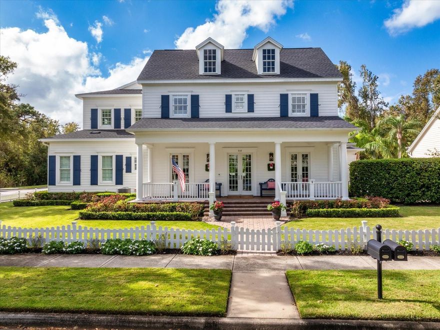 One of Celebration’s Main Village finest homes overlooking the preserve.  This picturesque pool home features 7 spacious bedrooms and 6.5  bathrooms with spacious renovated Garage Apartment and private entrance.  Magnificent  manicured landscaped with front gardens on an oversized corner lot.  Beautiful wood herringbone pattern flooring throughout the first floor. Stunning views of the pool and preserve from the many windows and doors.  Light and bright interiors.  The first floor offers a beautiful foyer with formal dining room and living room or (reading room) with custom built bookcases w/recessed lighting and extensive crown molding throughout home.  Exterior French doors lead to the front porch.  This stately home has a very functional floor plan with plenty of storage. A handsome study with French doors that open to a private courtyard. The Kitchen is absolutely magnificent  – all white – with sophisticated design, Quartz countertops, top-of-the-line appliances, Viking 6 burner gas cooktop, Thermador double ovens, NEW Dishwasher, Microwave and brand NEW Thermador refrigerator! This gourmet kitchen includes a large island with sink and snack bar, coffee station, custom wood cabinetry w/ pull out drawers, designer brass lighting pendants and 2 large pantries with generous shelving.  Kitchen opens to large Family room area with modern fireplace and volume ceilings.  Impressive Media/Theatre room with Optoma projector -Great for entertaining guests!  There are spacious Primary suites on the 1st floor and 2nd floor! The second floor offers 5 bedroom suites and a spacious loft area. The 2nd Primary suite has french doors that lead onto a large balcony area.  Nearby second floor washer and dryer for your convenience. The covered lanai and pool area is absolutely beautiful.  Newly installed artificial grass and 2 pergolas for outdoor dining. Plenty of room for lounging and enjoying the Florida lifestyle. Very rare concrete block wall surrounding residence for upmost privacy! There is a 3 -car garage with newly installed 2024 designer garage cabinetry and New epoxy flooring. NEW ROOF 2023!  Newly renovated Garage apartment with full bath and bedroom above with private entrance. Potential rental income!  This classic home is within walking distance to the downtown shops, restaurants and parks. Create a new lifestyle in this impressive setting! 15 mins to Orlando International airport and 10 mins to Disney parks! Newly renovated! Just move in! Won't last! It’s truly one of a kind.