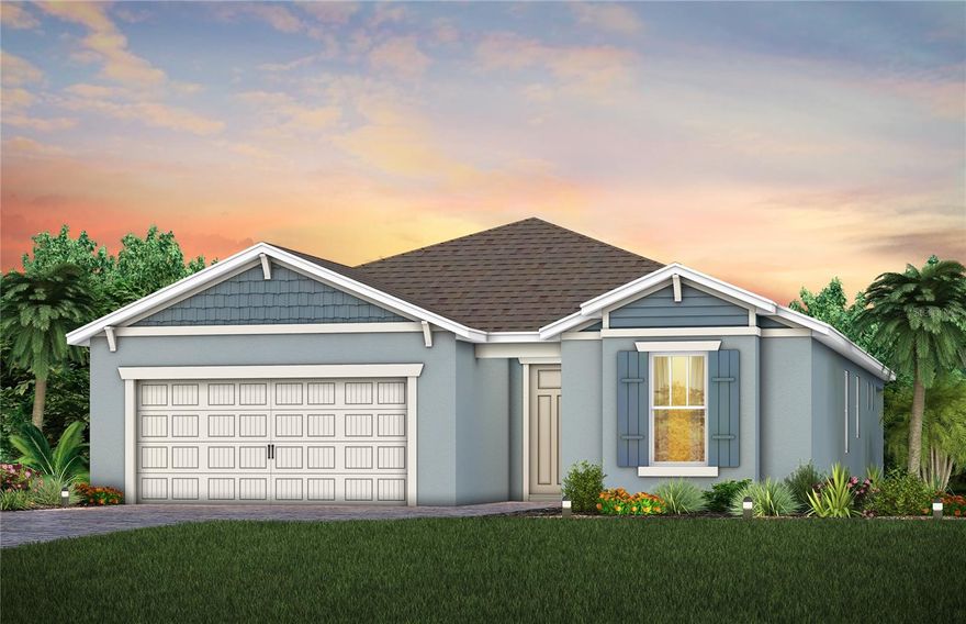 Under Construction. Welcome to the Prosperity home, where convenience and luxury meet in perfect harmony. This stunning single-story home offers 2 spacious bedrooms, an enclosed flex room, and 2 beautifully appointed bathrooms. The heart of the home is the brand-new kitchen, showcasing elegant 42” soft-close cabinetry paired with quartz countertops. Enjoy the functionality and beauty of Whirlpool stainless steel appliances, including a refrigerator and a natural gas range, all highlighted by stylish tile backsplash, a stainless-steel single-bowl sink, upgraded faucet, and pendant pre-wiring for that touch of sophistication. The open-concept design seamlessly flows into the gathering room, making this space perfect for both cooking and socializing. The spacious kitchen island is ideal for meal prep or casual dining, while the extended covered lanai just outside invites effortless indoor-outdoor living. The private owner's suite, located at the rear of the home for ultimate privacy, offers a serene escape with an en suite bathroom featuring quartz-topped dual vanity sinks, and a frameless glass-enclosed shower with a built-in bench and luxurious tile reaching up to the ceiling. At the front of the home, the spare bedroom, bathroom, and versatile enclosed flex room ensure that everyone has their own space. Wood-look luxury vinyl plank flooring spans the home, and tile covers the bathrooms and laundry room floors. The laundry room itself offers both style and convenience with a brand-new Whirlpool washer and dryer adding a touch of elegance to everyday tasks. From the matte black hardware finishes to the tall 8' interior doors, no detail is overlooked. Comfort height toilets, faux wood blinds, Sherwin Williams Drift of Mist interior paint, and rain gutters add both style and ease to daily living. This home also comes equipped with a variety of modern conveniences, including a smart thermostat, video doorbell, and LED downlights. With its exceptional design, sophisticated finishes, and smart features, this Prosperity home is the epitome of both comfort and luxury—perfectly tailored to fit your lifestyle.