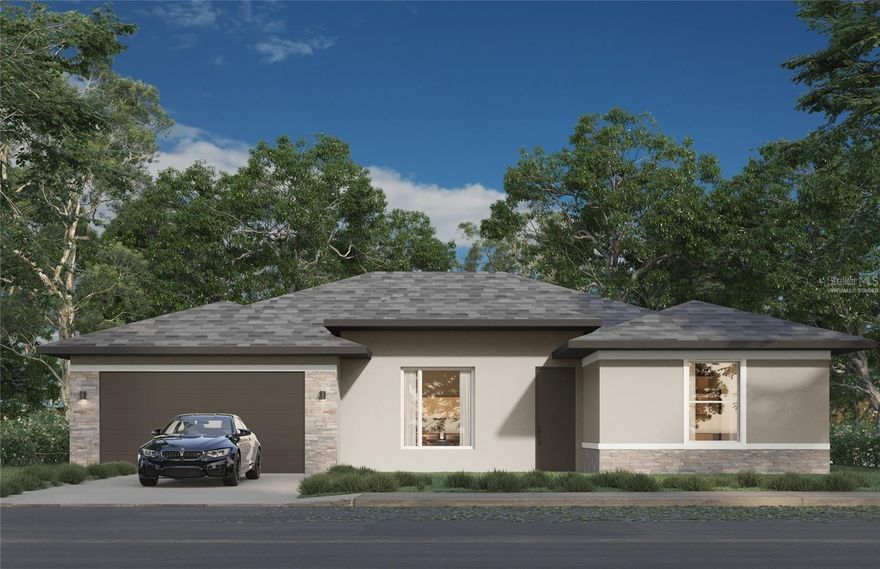 One or more photo(s) has been virtually staged. Under Construction. **BUILDER WILL OFFER $15K FLEX CASH TO BUYER WHEN USING OUR PREFERRED LENDER! Don’t miss this striking mid-century modern inspired home It is perfect for multi-gen living.  THIS HOME HAS $12,000 OF OPTIONS INCLUDED!  The in-law suite, has bedroom, a private bath, walk in closet and a private sitting area. This home can be built with option of a kitchenette, instead of flex room. There are 3 additional bedrooms. The large stately primary suite has a tile walk-in shower, double sinks. a generous walk-in closet and a separate toilet room. The beautiful kitchen is a cook's dream. Quartz counters atop solid wood cabinets with soft closed doors and drawers. With a window over the sink looking onto the covered lanai. There is an oversized pantry and the laundry room just off the kitchen. There are generously sized secondary bedrooms as well. The entire family can comfortably spread out in the expansive great room. There is solid surface flooring throughout the home for easy cleaning. Home also has raised height vanities and toilets in all bathrooms. Covered front porch and Lanai. Don't miss out on this incredible opportunity to own this beautiful home. Call today!!!! come visit us at our model home at 159 Bird of Paradise.