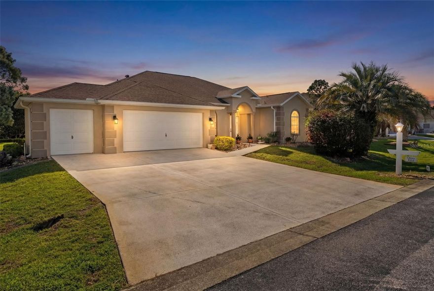 Exquisite golf course frontage residence with custom enlarged highly desirable Sago Palm model  and 3 car garage. Seller wanted a larger kitchen with eat in feature but private and not open to living area. Large  Living room offers an additional separate area for dining and beautiful walk out to enclosed patio with views of Gold course. This home features a new roof in 2019, new shower in master bath, Newer flooring. Seller offers $7000 master bath credit for new tub and sinks!!!!NO CARPET. Larger Ac than original model, central vacuum system, brand new paint in interior and garage, new blinds, new refrigerator in kitchen with additional fridge in garage, new Italian Terrazzo tile in enclosed Florida room with private views of golf course. Community offers a grand club house with lots of amenities and get togethers and has a guarded entrance. Equestrian center is 10 minutes away. Shopping across the street. Cannot beat the price for this most desirable floorplan in Ocala Palms.