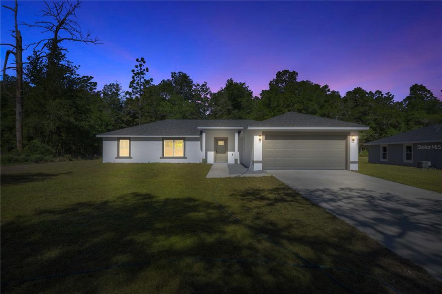 Brand new construction offering the perfect blend of modern style and country living! This beautiful 4 bedroom 2 bathroom home sits on almost an acre of land, providing plenty of space for outdoor activities, RVs, boats etc. Inside you'll find an open and inviting floor plan with spacious living areas, modern finishes, and abundant natural light throughout. The kitchen features shaker cabinets with soft close hinges, stone countertops and stainless steel appliances. The oversized garage provides extra room for vehicles, tools, and storage while the covered porch offers the perfect place to relax and enjoy peaceful mornings and evenings. With quality craftmanship, a desirable layout, and plenty of room to spread out, this brand new home is ready for its first owners to move in and make it their own!