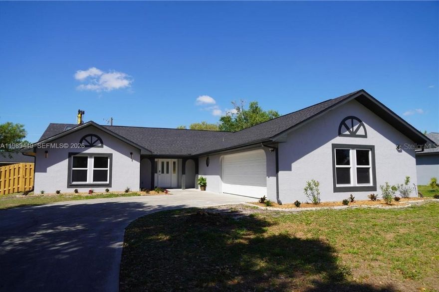 Welcome to sunny Port Charlotte! This beautifully renovated home is move-in ready and waiting for its new owners. Recent updates include a new roof, HVAC system, hurricane impact windows, luxury vinyl flooring throughout, and a stunning kitchen featuring upgraded cabinetry, quartz countertops, and a large island perfect for entertaining. This home is set up as a 4 bedroom home and boast a 5th bedroom with a closet that could be used as an office or bonus room. Tastefully redesigned with high-end finishes and modern touches, this home offers both style and peace of mind. Conveniently located close to everything Southwest Florida has to offer, including restaurants, shopping, golf, boating, and world-famous Gulf beaches. Situated high and dry in a preferred flood zone where most lenders will not require flood insurance. Don’t miss your opportunity to own this exceptional Florida home!