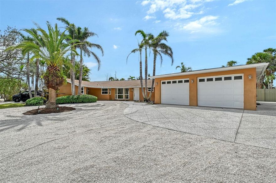 **LEASE PURCHASE OPTION**. Bring your RV, boat, and car collection—this updated single-story home on a 17,000+ sq ft lot offers exceptional flexibility with no HOA restrictions. Interior upgrades include a brand-new kitchen with oversized center island and stainless steel appliances, new 9' luxury vinyl plank flooring, recessed lighting, new interior and fresh interior paint throughout. Bathrooms have been updated with new cabinetry, lighting, and backlit mirrors. Additional features include impact windows and a roof replaced in 2018. The property also includes a detached garage nearly 1,000 sq ft with three roll-up doors, elevated ceilings, a bathroom, EV charger, 50-amp RV service, RV cleanout connection, and dedicated parking pad for RV or boat. Connected to county water with a private well for irrigation. Plenty of space for a pool, ADU, or future home expansion. Located on a quiet street just a short walk to Crescent Beach / Siesta Key Beach (#1 Beach in the U.S.) and minutes to Sarasota's shopping, dining, and cultural amenities.
