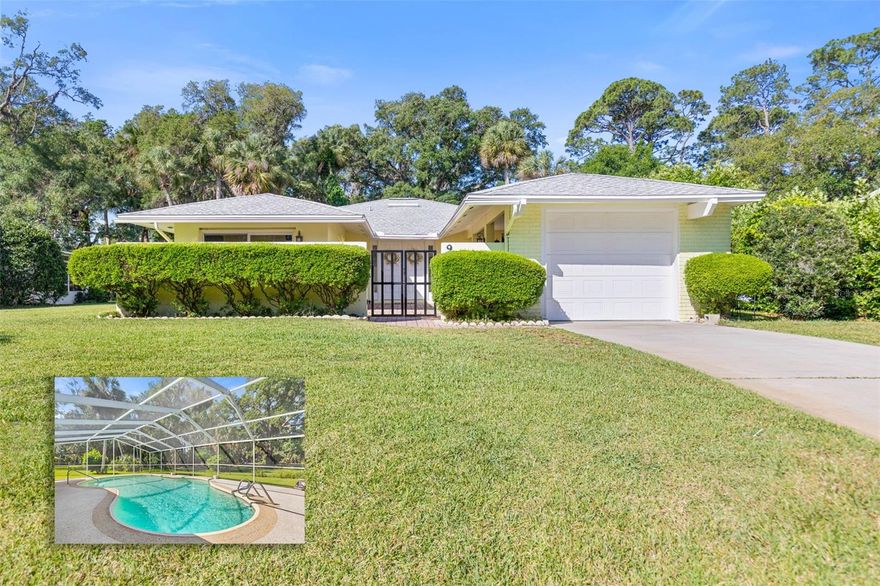 Very charming Classic Florida Coastal Ranch home with 3 bedrooms and a large pool sitting on the 3  fairway of the Palm Harbor Golf Course.   Enjoy scenic views of the pool and golf course from  the living room, kitchen and dining room  Enjoy the serene setting with towering Old Oak trees!   When you enter from the charming front courtyard you are greeted with all the amazing views since the entire rear of the house has sliding glass doors..  The location is truly prime and the property is in close proximity  to Intracoastal Front Parks, the European Village Resort with dining and shopping, a marina and easy access to the Dunes Bridge and the Beach    . Lawn and pool maintenance is included for your convenience