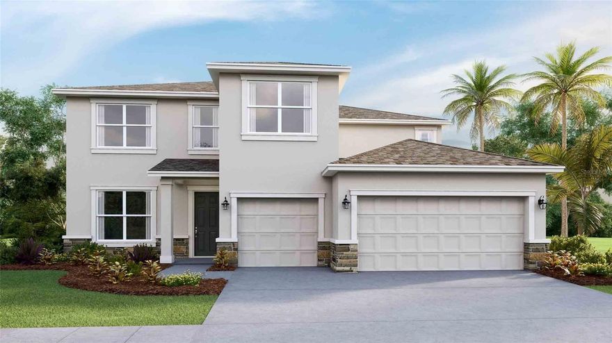 Under Construction. Receive special interest rates and up to $10,000 towards closing costs with the use of our preferred lender, now through October 19th. Self-guided tour available on this quick move-in home every day from 7am-9pm. Stop by to tour on your own time. This two-story, all concrete block constructed home features a spacious kitchen overlooking the great room, dining area, and covered lanai. The flex room adjacent to the foyer provides additional space for work or play. A spacious guest bedroom and full bathroom complete the first floor. Upstairs, the Bedroom 1 with Bathroom 1, three additional bedrooms, a third full bathroom, and a well-appointed laundry room surround a spacious bonus living area. This home comes with a stainless-steel dishwasher, electric range, and microwave already installed. Pictures, photographs, colors, features, and sizes are for illustration purposes only and will vary from the homes as built. Home and community information including pricing included features, terms, availability, and amenities are subject to change and prior sale at any time without notice or obligation.
