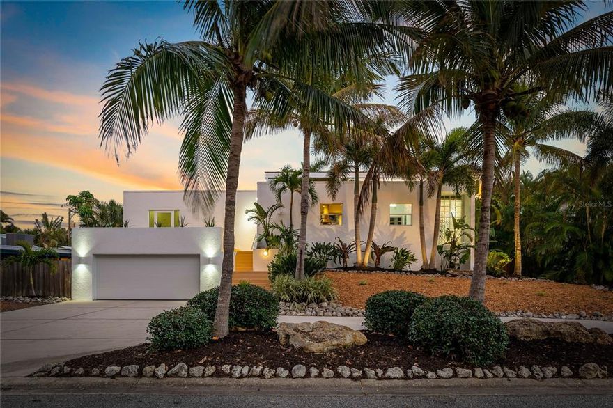 SIGNIFICANT PRICE IMPROVEMENT.  Ideally situated home on coveted Westway Drive near the private beach entrance for Lido residents, this contemporary home features a stunning open, elevated floorplan with a two-story great room surrounded by floor-to-ceiling window walls and sliders showcasing the private covered lanai and swimming pool.  Designed by Swiss architect Hans Ritschard in his 'natural minimalism' style, soothing filtered sunlight and rich tropical foliage infuse the translucent interior space in a manner reminiscent of the 'tropical modernism' of the Sarasota School of Architecture. The combined living room and dining room is perfect for large or small gatherings. The private master bedroom is set apart at the end of a tranquil hallway along which a second set of sliders open onto the lanai. Downstairs offers a large bonus room for relaxation with family and friends and another flexible space currently used as a study. Enjoy as is or bring your own design flair. Great renovation potential, including a lot large enough to accommodate new construction. Lido Shores homeowners enjoy gated access to Lido Beach with a pavilion and boules court, close proximity to the dining, shopping and culture of downtown Sarasota,  St. Armand's Circle, and the Longboat Key Club. Long known for its mid-century modern architecture, and more recent significant mansions, Westway Drive enjoys a strong sense of community.  Enjoy breathtaking sunsets along the sugary sands of Lido Beach and vacation all year round on the most iconic street in Sarasota!