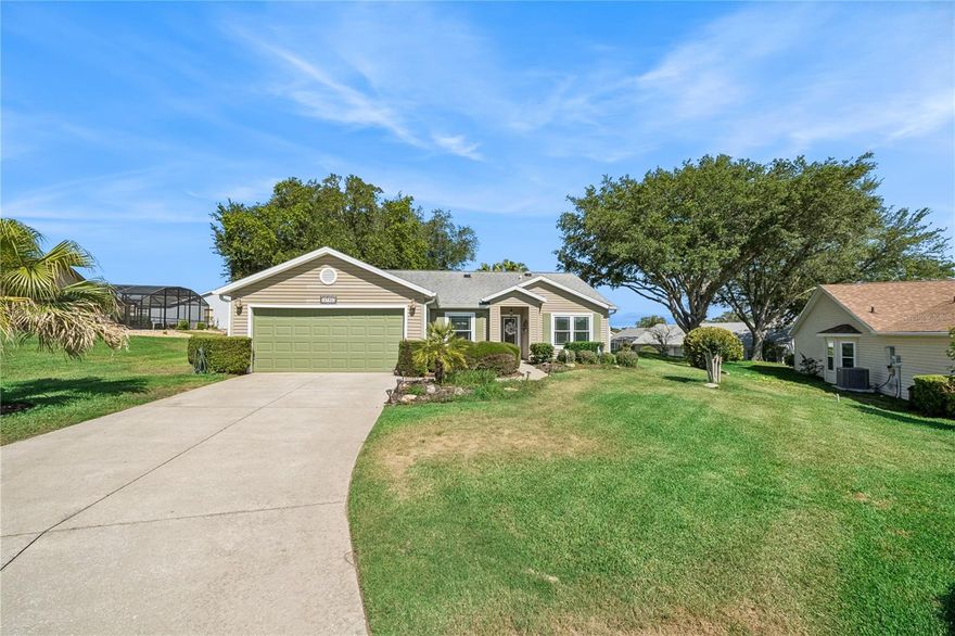 This unique 2BR, 2B plus study/den home is located on an oversize lot with gently rolling terrain. The extra long curved driveway provides plenty of parking space and leads to the walkway and covered front porch. The home is situated high and far from the street offering quiet privacy. You will enter through a beautiful leaded glass door. Your first view will delight you. The open floor is enhanced by the high ceilings and absolutely gorgeous floors throughout. The formal dining room flows into the spacious living room. The entire area is open to use your own creativity to make it truly your own to satisfy your living style. The study/den is off the living room adding a space to create a room that can meet your special needs or wishes. On the far side of the living room eight foot sliding glass doors with two additional glass panels bring nature into your home. A twenty two by 10 foot screened lanai expands the home for leisure or for entertaining. Relax and enjoy your beautiful private backyard with NO NEIGHBORS DIRECTLY BEHIND YOU. The kitchen has loads of counter and cabinet space, granite countertops and a pantry. The eating area has great windows providing lots of natural light and a private view of your yard. A perfectly cozy spot to enjoy most of your meals. The split floor plan places the large primary suite is on one side of the home and the guest room and bath are at the opposite side allowing privacy for both you and your guests. Both bath rooms have been updated with granite countertops. This home is ready for you to move in and start living the life you have dreamed of in the wonderful Florida sunshine. The Plantation is an active s55+ community with many amenities, including two 18-hole golf courses, an on-site restaurant, three activity centers, three heated pools with spas, two fitness centers, and a wide variety of clubs and daily activities. Sports enthusiasts will appreciate softball, pickleball, tennis courts, archery, shuffleboard, bocce ball, and horseshoes. There's even a woodworking shop. There is something for everyone. New roof - 2017; Windows - 2017 Most furniture and golf cart negotiable
