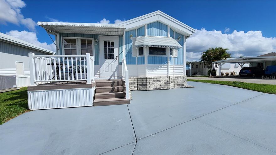 CHEERFUL HOME IN ACTIVE 55+ COMMUNITY! This one bed, two bath home is located in Sugar Creek Country Club. This community has LOW HOA FEES OF $525 each QUARTER which include internet, cable, grass mowing, water, sewer and trash. There are 2 swimming pools, heated spa, clubhouse, tennis, pickleball, shuffleboard, a fitness room, and workshop. There is an active social calendar during the winter months. The furnished home features a spacious kitchen with island, large dining area, front porch with composite decking, metal roof, and a storage shed with full size laundry. Enjoy this community's proximity to the River Links Golf Course and the Braden River. SO MUCH TO OFFER! Sorry this is not a dog lot.
