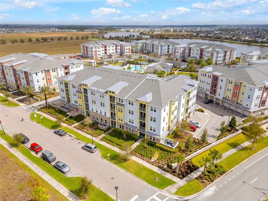 Discover the perfect blend of comfort, convenience, and vibrant community living in this stunning 2-bedroom, 2-bathroom condominium located on the second floor of the highly sought-after Gatherings® of Lake Nona—a premier 55+ Active Adult community. Designed for effortless living, this home features a central access elevator, a private balcony, and a 1-car garage, private covered garage, offering both accessibility and convenience. Step inside to find an elegant formal dining room that seamlessly connects to the spacious great room, creating a perfect space for entertaining and everyday living. The gourmet kitchen is a chef’s dream, boasting a breakfast nook, sleek 42” cabinetry, luxurious quartz countertops, and high-end stainless steel Whirlpool® appliances. Throughout the main living areas, beautiful 6"x36" wood-like porcelain tile adds warmth and sophistication. Retreat to the Master Suite, a true sanctuary featuring two spacious closets, a spa-inspired glass-enclosed shower with a built-in seat, dual vanity sinks with elegant quartz countertops, and a linen closet for extra storage. The second bedroom and bathroom provide privacy and comfort for guests or additional family members. All of the TVs convey, and fans. AC serviced every 6 months. Beyond your doorstep, an abundance of resort-style amenities awaits, ensuring there’s always something to do. Stay active with a state-of-the-art fitness center, bocce and pickleball courts, and a pro-turf outdoor exercise area. Relax and unwind by the resort-style swimming pool, take a scenic stroll along the lakeside walking paths, or enjoy social gatherings at the clubhouse, which features both indoor and outdoor entertainment areas. Pet owners will love the dedicated dog park, and evenings can be spent by the inviting fire pits, perfect for making memories with friends and neighbors. Brand new rood has been installed in the building. Conveniently located near Orlando International Airport, Lake Nona Medical City, and Hwy 417, this home provides easy access to top healthcare, dining, shopping, and entertainment. The HOA covers a comprehensive range of services, including cable, high-speed internet, dwelling insurance, exterior pest control, grounds maintenance, lawn care, 24-hour elevator access with secure entry, window cleaning, building maintenance, and professional association management. Don’t miss your chance to experience elevated 55+ living in one of Orlando’s most desirable communities. Schedule your private tour today!