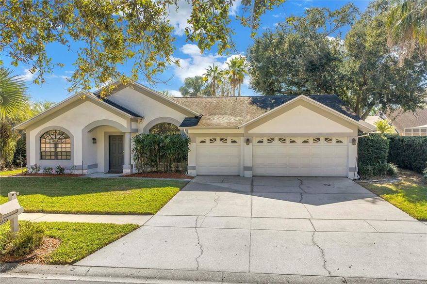 Welcome home!  This 4/3/3 pool home sits on picturesque Ridgebrook Pond.  Enjoy the views and maybe catch a few fish in this deep spring fed pond.  The home features a split bedroom plan, a formal living & dining area, plus a large family room open to the kitchen and breakfast nook. Enjoy outdoor Florida living!  Lushly landscaped and just under 1/4-acre. Screen enclosed pool with a ton of covered space, a waterfall feature, and still plenty of green space for pets and play! Keystone Crossings is a gated community of about 160 homes located close to some of the most desired Hillsborough schools.  No CCD and low HOA fee!  Walk or short ride to the community park, pavilion, tennis courts,.... Less than 3 miles to Ed Radice Sports Complex, about 2 miles to Citrus Park Mall.  Tampa Airport is about a 20 min drive MOL.  Measurements are approximate and should be verified.