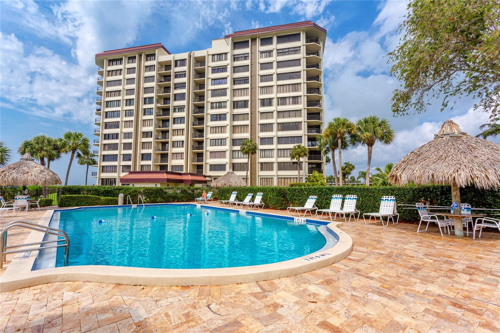 Welcome to Island Estates and experience the ultimate island lifestyle in this sought-after Island Way community! Located on the 2nd floor of a beautifully maintained waterfront building With 1,235 sq ft of living space plus two large, private balconies, and two full bathrooms this one bedroom condo offers more space than a lot of two bedroom condos! Enjoy maintenance free living in this updated condo that includes in-unit washer and dryer, water, sewer, basic cable, WIFI, trash, a dedicated covered parking space, secured entry lobby, and building elevator. As you enter this condo, you are greeted by a large open living room filled with natural light from the multiple sliders leading to the first of two private balconies. The interior was updated about 5 years ago and features elegant granite countertops, laminate floors, easy-care tile in the kitchen and baths. The open-concept living space is ideal for entertaining, with a spacious & airy feel that seamlessly leads to the balcony and into the kitchen. The kitchen boasts lots of storage and plenty of counter space perfect for preparing meals or hosting gatherings with friends & family. Both balconies offer the ultimate private escape so you can enjoy year-round breezes and indoor/outdoor living. Your guests have access to a full bathroom with walk-in shower at the entrance of the unit. The primary suite offers ample space with a large ensuite bathroom with a soaking tub, private balcony, and a large closet with organization system. This building offers everything you need for recreation, including a fishing dock, a resort-style geothermal pool, fitness area, community rooms with a catering kitchen, a tennis court, clubhouse, & saunas. The building itself underwent major capital improvements in 2017, including a partial roof replacement, elevators, cosmetic upgrades in the lobby, fresh coat of paint on the outside, & an expansive new pool deck with tiki huts. Upgraded sliders and windows coming in 2025! This community offers all the conveniences you need on-island, including shopping, banking, dining, quick mart, banks, Publix, UPS store, nail salon, & a dry cleaner. You're less than 2 miles from the beautiful sugar-white sands of award-winning Clearwater Beach, & with a Jolly Trolly stop right outside the building, getting to the beach is a breeze! Enjoy easy access to highways, Tampa International Airport (TIA), St. Pete/Clearwater airport, International Plaza & Bay Street in Tampa, downtown Clearwater, Dunedin, and St. Pete, and all the cultural, shopping, entertainment, and culinary experiences that make the Tampa Bay Area a great place to live, work, & play. Plus, the magic of Disney and Orlando is less than two hours away. Available for annual lease. Please allow for at least 2 weeks for the application, lease, and condo application process. Application fee of $65/person over the age of 18 is required. Upon approval, a $100 tenant processing fee, $250 cleaning fee, and $2,050 security deposit is due. The condo association also requires an application, $100 application fee, & $400 move-in/move-out fee.