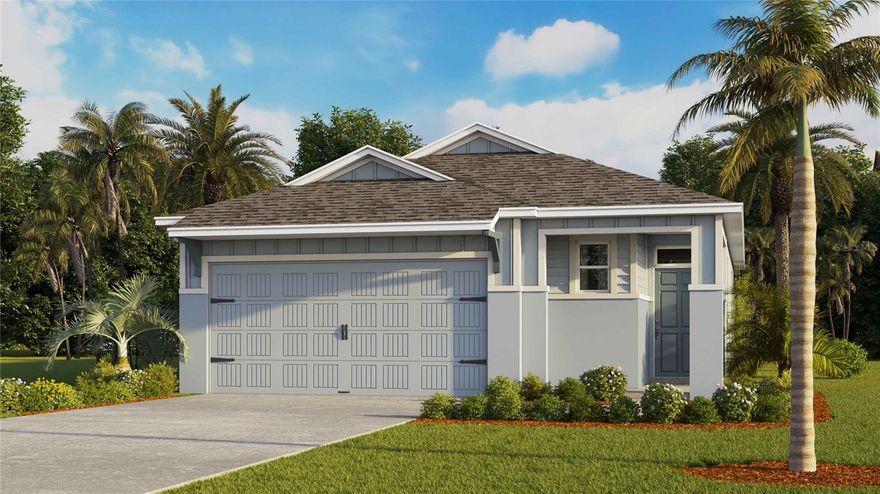 Under Construction. Embrace modern simplicity in this open concept 2-bedroom, 2-bathroom home. The spacious kitchen features a large island, perfect for both meal preparation and casual dining. The thoughtful design seamlessly connects the living and dining areas, creating an inviting atmosphere filled with natural light. Step outside to a covered lanai, extending your living space outdoors for relaxation or entertaining. This residence is the perfect blend of functionality and style. The primary bedroom is complete with ensuite bath and walk in closets. Residence comes with smart home technology package, “Home is Connected”. Pictures, photographs, colors, features, and sizes are for illustration purposes only and will vary from the homes as built. Home and community information including pricing, included features, terms, availability and amenities are subject to change and prior sale at any time without notice or obligation. CRC057592.