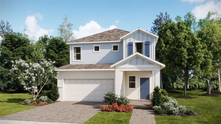 One or more photo(s) has been virtually staged. Under Construction. Welcome to the breath-taking Brooklyn. The two-story Brooklyn features a secluded first-floor owner’s suite, offering a serene retreat with an en-suite bathroom and walk-in closet. An open-concept floorplan blends the kitchen, living and dining areas, while a nearby lanai provides seamless indoor-outdoor living. On the second floor, three bedrooms surround a versatile and inviting loft with a convenient storage area. Waterstone is a masterplan community of new single-family homes located in Mascotte, FL.  Close to lakes, sanctuary and wildlife areas, and bike paths. Amenities include: Cabana, resort style pool, monarch garden, natural playground, dog park, and trails. Waterstone is what you have been looking for. A safe small town feel with convenience, the perfect place to raise a family.