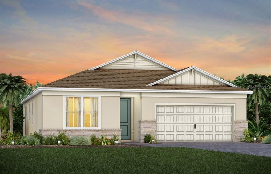 Uncover the pinnacle of golfing luxury and coastal lifestyle at Waterstone at Halifax Plantation. This new construction community in Ormond Beach, FL offers single-family homes, boasting a variety of exquisite designs. Personalize your new home to reflect your unique style and needs. Located 1 mile off of I-95 and minutes from pristine beaches, embark on a journey where luxury meets tranquility.
Welcome to your dream home – the Highgate. This stunning new construction features 4 spacious bedrooms, 2 luxurious bathrooms, and a 2-car garage. With its open-concept design, the kitchen, café, and gathering room seamlessly flow together, leading to a serene covered lanai, perfect for entertaining or relaxing. The chef-inspired kitchen is equipped with Whirlpool stainless steel appliances – including a refrigerator, a convenient walk-in pantry, and a large center island ideal for meal prep and socializing. It’s complemented by elegant soft-close white cabinetry, quartz countertops, and a charming decorative tile backsplash, with a stainless-steel single bowl sink, upgraded faucet, and pendant lighting pre-wiring for added luxury. The private Owner’s Suite includes a large walk-in closet and a spa-like en suite bathroom featuring dual sinks set on a quartz-topped vanity, a private water closet, and a spacious frameless glass-enclosed shower. Three additional bedrooms, a second bathroom, and a well-appointed laundry room are thoughtfully positioned at the front of the home, ensuring ample privacy and space for the whole family. Every detail of this home has been carefully curated, from the wood-look tile flooring in the kitchen, gathering room, cafe, bathrooms, and laundry room to the plush, stain-resistant Shaw carpet in the bedrooms. Designer-curated finishes elevate every corner of this home, including chrome hardware and plumbing fixtures, 2” faux wood blinds, brand new Whirlpool washer and dryer, a utility sink and built-in cabinets in the laundry room, 8’ interior doors, and Sherwin Williams Agreeable Gray Interior Wall Paint throughout. Enjoy the convenience of modern living with a smart thermostat, video doorbell, and LED down lightings. With its stunning design and thoughtful touches, the Highgate home provides the perfect blend of luxury and functionality for today’s lifestyle.