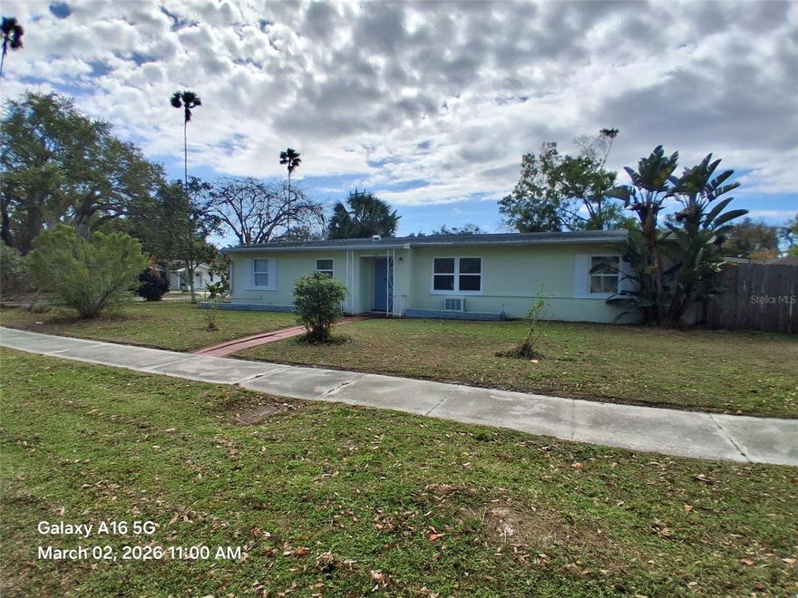 Great Location! 3 Bed 2 Bath Home on an oversized corner lot very close proximity to Downtown Dunedin and Clearwater. Private off-street parking and the Pinellas Trail entrance is across the street. There's an Additional 208 living Square feet that is Under Air not in Public Records you could possibly pull permit to get the extra sq ft/Value. Newer Windows and Central HVAC. Windows have been Tinted for extra comfort from the elements. This Home can make a great starter at this price or even a possible rental, Just needs a little TLC!