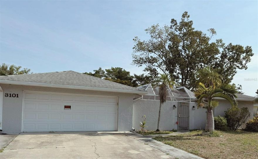 This Gulf Gate home is the perfect project, in an amazing location. This home offers nearly 2,000 square feet of air-conditioned living space, plus a 19x11 rear lanai and a private screened 21x18 entry courtyard, giving the home a spacious feel. The large open living area with eat in kitchen, and split floor plan provide added privacy for both family and guests. The left of the home offers 3 bedrooms, created from the original master with a permitted additon. The right side has 2 more bedrooms with a bathroom between.  Located in one of the most desirable areas of Gulf Gate, this is a HUD-owned home (case #093-930189). Visit hudhomestore dot gov for bidding details and additional information. Equal Housing Opportunity.