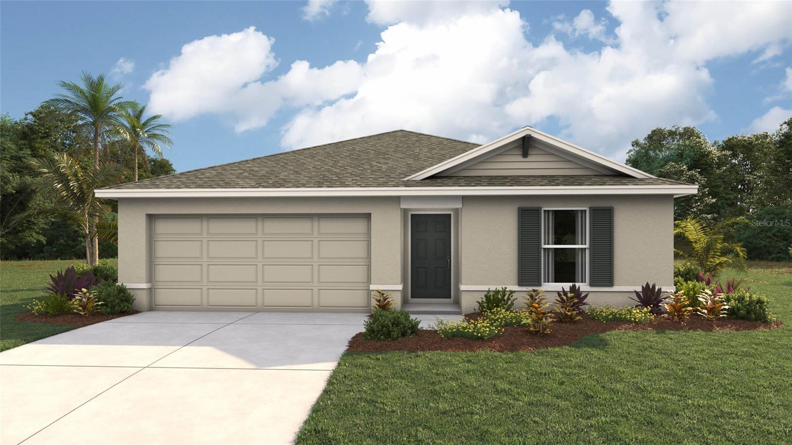 Under Construction. This single-story, all concrete block constructed 3 bedroom, 2 bathroom home features an open concept floorplan that optimizes living space. The spacious kitchen overlooks the great room, dining area, and outdoor patio. The kitchen comes full equipped with stainless-steel appliances including a built-in dishwasher, range, and microwave. The primary suite is located towards the back of the home, featuring a spacious walk-in closet and ensuite bathroom with double vanity sinks. Two additional bedrooms are located towards the front of the home and share a bathroom across the hall. Pictures, photographs, colors, features, and sizes are for illustration purposes only and will vary from the homes as built. Home and community information including pricing, included features, terms, availability and amenities are subject to change and prior sale at any time without notice or obligation. CRC057592.