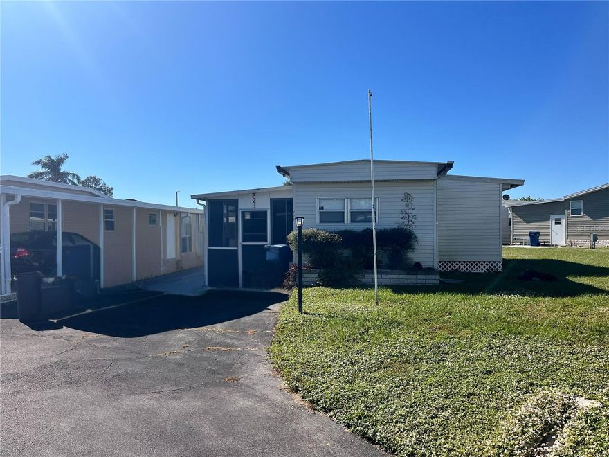 Two bedroom one bath single wide that is larger then it seems. Open floor plan with living room, kitchen, and dining room all open for a more spacious feel. The bedrooms are split with one at each end of the unit. The stacked washer/dryer are in the bathroom. There is a small den/office room that also has a closet. The screened lanai can give you more space to enjoy. WestWinds Community gives you a peaceful feeling as you tour the neighborhood. Friendly smiles and waves will immediately make you feel at home and EVEN ALLOWS 2 PETS with NO WEIGHT restrictions. Numerous social activities give you a chance to meet your new friends and neighbors. With their fun scheduled activities of dinners, and Community Trips. Lunches, Card games, Shuffleboard, Boccie Ball, Billiards & Cards, Play Horseshoes, Large Heated Community pool & Hot Tub. WestWinds even has RV/Boat Storage space with special pricing for their Residents.