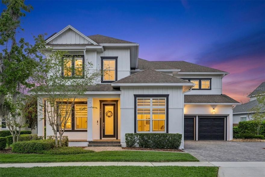 One or more photo(s) has been virtually staged. Welcome to this exceptional executive residence nestled in the highly sought-after Laureate Park community of Lake Nona. Built by David Weekley Homes, this stunning Long Boat floor plan boasts over 4,400 square feet of thoughtfully designed living space, perfectly blending elegance, comfort, and modern functionality. The home also features fully paid-off solar panels, helping to offset a significant portion of the home’s electrical usage and enhance energy efficiency. From the moment you enter, you’re greeted by abundant natural light and a dramatic two-story great room that creates an inviting and open atmosphere. The chef-inspired kitchen is the heart of the home, featuring a large center island, quartz countertops, and stainless-steel appliances including a built-in cooktop, oven, microwave, and beverage refrigerator, ideal for both everyday living and entertaining. Designed for seamless indoor-outdoor living, the spectacular four-season room showcases spectacular glass accordion doors that open to a private backyard oasis. Enjoy a saltwater pool with water features, all enclosed within a screened lanai, overlooking a serene conservation lot that offers both privacy, no rear neighbors and picturesque views. The main floor primary owner’s suite is a true retreat, highlighted by a magnificent cathedral ceiling, a spacious walk-in closet with custom organization, and a luxurious ensuite bath complete with a garden tub, separate walk-in shower, and dual separate vanities. Additional living spaces include a flex room with double glass doors, perfect for a home office, den, or creative studio, and a dining room accented by a striking stone feature wall. Upstairs, thoughtfully designed bedrooms provide comfort and convenience, including a Jack-and-Jill bathroom and additional full baths ideal for guests. A 3-car tandem garage adds extra storage and functionality. Step outside to a charming courtyard just off the dining area, perfect for hosting gatherings or enjoying quiet moments. This home was designed with entertaining in mind, offering multiple indoor and outdoor spaces to gather and unwind. Located in close proximity to Crescent Park and Canvas Restaurant & Market, residents also enjoy Laureate Park’s resort-style amenities, including multiple pools, a fitness center, volleyball and basketball courts, and multiple playgrounds. Just minutes away are Lake Nona Town Center, Boxi Park, Medical City, USTA National Campus, Orlando International Airport and world-renowned attractions like Walt Disney World and Universal Orlando Resort. Experience luxury living in one of Orlando’s most vibrant and innovative communities, this is truly a place to call home. Schedule your private showing today and experience it for yourself.