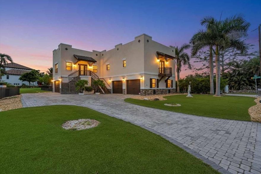 Stunning Contemporary Fortress with Bay Views in Nokomis, FL. A unique and solidly built home offering practicality, luxury, and exceptional views.

Built in 2012, this architectural gem offers the strength of a fortress with the elegance of a modern castle. Constructed with 9-foot-high poured concrete ceilings in the garage and reinforced concrete walls throughout, this home is built like a bomb shelter—one of the most solidly constructed homes in the county.

Take in unobstructed Intracoastal Waterway views from the private rooftop deck, just one block from the water. Whether you’re entertaining guests or relaxing with a lemonade, the views are spectacular. And with a private elevator servicing every level—from the garage to the rooftop—convenience is built right in.

The garage is truly massive, with room for eight or more cars—ideal for a car collector or hobbyist. You’ll also find a large storage area, perfect for tools, equipment, or seasonal items.

Outdoors, enjoy a zero-maintenance yard with premium artificial turf and drip irrigation landscaping—no mowing, no sprinklers, and minimal water use.

Inside, the home features custom cabinetry, hand-selected wood and tile flooring, and elegant contemporary finishes throughout. High ceilings enhance the open, airy feel, and walk-out balconies offer partial bay views from multiple rooms. Additional Upgrades include re-roof and flashing (2021), added fiber glass and concrete slab to back decking; water softener system and septic pumped in 2021.

Located in the heart of Nokomis, FL off the water, makes the location desirable, the build of the home sets itself apart from any other and the price will not allow the home to stay on the market for very long. Schedule your private showing today and make this move-in ready fortress yours!