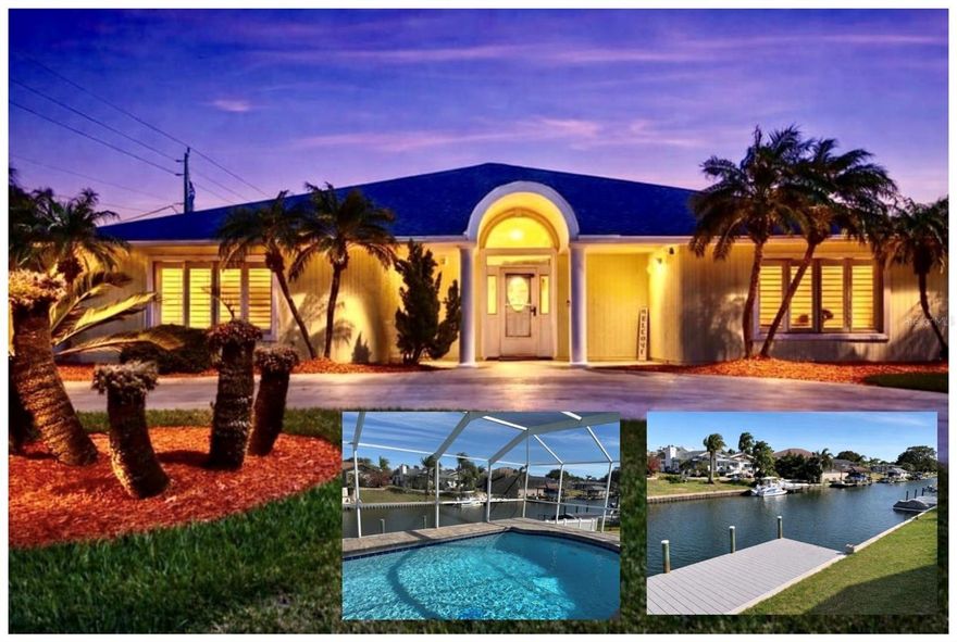 ENJOY THE BEST OF SALTWATER CANAL LIVING

Live the Florida dream with direct saltwater canal access—just a ¾-mile boat ride to the Intracoastal Waterway. A nearby marina provides convenient fuel and supplies, making every outing on the water effortless. After a day of boating, return to your 30-foot composite dock, cool off in the solar-heated pool, and entertain on the expansive 1,500-sq-ft paver pool deck (2017) and covered lanai. This home delivers the ultimate indoor-outdoor lifestyle.

Set on a generous 14,725-sq-ft corner lot, this custom-built residence is filled with natural light thanks to whole-house plantation shutters and multiple skylights. The impressive 31' x 20' great room features soaring cathedral ceilings and a full wall of sliding glass doors that frame tranquil canal and pool views, creating a seamless connection to the outdoors.

The updated kitchen offers a full wall of bamboo cabinetry for exceptional storage, stainless steel appliances, and an open layout that flows into the dining area. With its own set of sliders to the lanai, the dining space makes poolside entertaining effortless.

Four spacious bedrooms and 2½ baths provide comfortable accommodations for family and guests. Oversized closets are found throughout, along with two additional large interior storage closets ideal for climate-controlled storage.

The unique 2-car tandem garage offers abundant room for vehicles, tools, and recreational gear.

Major updates provide peace of mind, including:

Roof (2021)
A/C (2022) with warranty through 2032
Water heater (2023)
Pool resurfaced (2021)
Solar pool panels (2019)
Pool re-screened (2017)
Brand-new circular driveway (2024)
Additional features include a termite bond, reverse-osmosis kitchen filtration system, and front/back sprinklers on a separate reduced-cost water meter.

This is where waterfront living, comfort, and convenience come together.
Every day feels like a vacation.

Professional photos & video coming soon.