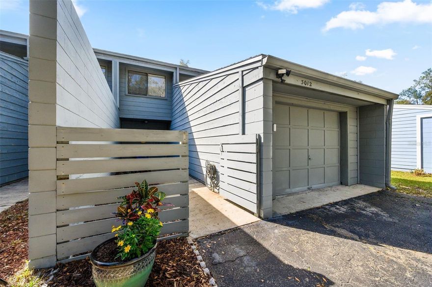 Welcome to Tiffany! This two-story end unit has been well maintained and and is ready for move in. It features 3 bedrooms and 2.5 baths with a spacious one car garage, stainless steel appliances, laundry room, a front courtyard, and a large back patio. All three bedrooms are located upstairs with the primary bedroom featuring an ensuite bathroom and a walk in closet. Located in NW Gainesville on the RTS bus route, just 2.8 miles (10 minutes) to UF. New siding is scheduled to be installed by the HOA. HOA fees cover exterior maintenance, roof, lawn & pool/clubhouse.