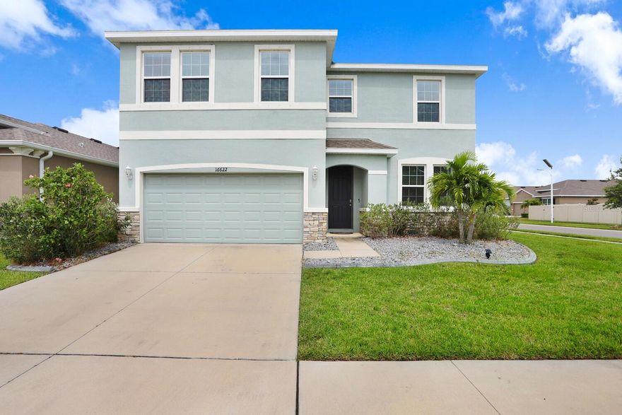 ***Price Improvement! Seller is willing to pay up to $10,000 in seller contributions - either for seller concessions at closing or for a two-one rate buy down. The home has already been inspected; report can be given upon request, with a reasonable offer. 

Be ready to be impressed with this immaculately kept home that is fully ready for you to move in and make it your own! The home is nestled in the beautiful community of Southshore Bay that features resort-style amenities including a 5-acre crystal lagoon complete with a swim up bar and so much more! Florida living at its finest! No construction delays in this "better-than-new" beautiful home on a corner lot with a water view! A wonderful floor plan by DR Horton - a builder who uses high quality building materials - block home all the way up the second story, granite countertops, and all wood cabinets! The home boasts 4 bedrooms, 3 full bathrooms, an open floor plan concept for the living room/dining/kitchen areas, a true office with plenty of lighting which is great for those who work from home, a huge loft area that has the potential for many uses such as a den, game room, play room, or even a bedroom (as it does have a closet); a grand kitchen with a walk-in pantry and a stunning color scheme and gorgeous, plentiful cabinets and counter space, a large living room, and a dining room that opens to a screened patio/lanai and a fully fenced in yard with a beautiful view. The owner's suite has dual walk-in closets, and the in-suite bathroom is spacious and complete with dual sinks, tiled shower, and a large garden tub. The large loft area upstairs is a perfect area for a second living room space, game room, or playroom. The second floor features a split bedroom floor plan with master suite, 2 bedrooms, and another full bathroom. The laundry room is conveniently located on the second floor. The first floor also has an under-the-stairs storage closet, a bedroom, and another full bathroom; making this the perfect area for in-laws or visitors. This home not only boasts wonderful rooms and space, but it also features ceiling fans that run on remotes, smart home capabilities, doorbell camera, a built-in security system, two thermostat controls (one for each floor), and a second control panel that is portable, a smart garage door, and the front door can be controlled using a security app or a passcode. In addition to this perfect home, you have access to a lagoon style pool and resort style amenities in Southshore Bay. The home/community is also conveniently located to shopping, many restaurants, the interstate, and a short commute to downtown Tampa, or a short travel Southwest to the beautiful/iconic beaches of Florida! Come see why you would want to make this home your very own!

The home can apply the homestead exemption. The sellers haven't done so yet, but the new buyers can - making the taxes go down. The Trimm Notice for taxes even indicates a TAX DECREASE for the year ahead (see public records). The RealAMV on this home is at $474,000 - you may have equity at this price! This home is called the Ensley by DR Horton - these homes are selling new anywhere from $521k-$532k (without upgrades); however, there are no more new construction single-family resident homes available in this particular subdivision/community by DR Horton!!! They are completely sold out. DR Horton has only townhomes left in this subdivision.