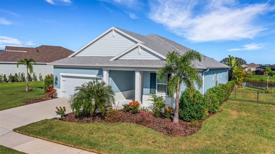 SELLER MOTIVATED, BRING AN OFFER! This beautiful Eventide plan by Neal Communities is still like new and sits on an oversized fenced in lake-view lot. The home design boasts 2 bedrooms +oversized Den/office that is easily converted into a 3rd bedroom, 2 Full Baths & 2 Car Garage with extra storage space. No detail was overlooked, the home features custom-designed shiplap, tray celing package, 5" base boards, built-in shelving with TV mount and 10' ceilings throughout. Prepare family meals in a gorgeous designer gourmet kitchen with quartz counter tops, custom backsplash, upgraded GE appliances including a natural gas double range with range hood, and 42" cabinets with custom woodwork and crown moulding. Each bathroom was custom designed with beautiful higher level tile, frameless glass enclosure and upgraded Moen fixtures. The den is complete for an avid movie enthusiast, featuring a pre-wired surround sound system and custom built-in shelving, completing the look is a custom designed barn door. An oversized lanai at the back of the home just off the great room allows you to maximize florida living using the great room's pocketing sliders and outdoor kitchen while listening to the peaceful waterfall. Canoe Creek is a resort-style community offering many amenities like fitness center, pool & spa, community center with club house, dog parks, and pickleball courts. Get access to all of these amenities and more for a minimal hoa fee and NO CDD FEES! Touring this home is easy, schedule your private showing today! *Property information recieved from third party sources is considered reliable but is not guarenteed. All information should be independently verified by buyer's and buyers agent.