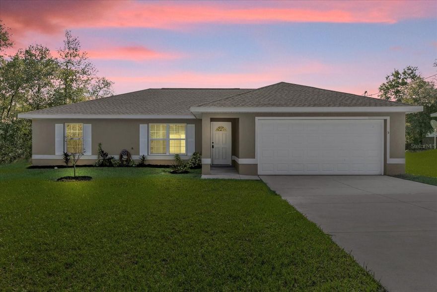 BUILT IN 2020! 3 bed, 2 bath home located in the desirable Silver Springs Shores community. The home boasts a split-bedroom floor plan with an open concept living room, dining area, and kitchen upgraded with granite countertops. The spacious primary bedroom includes a walk-in closet and an en-suite bathroom with a vanity and walk-in shower. The remaining bedrooms share a guest bathroom with a bathtub. Other upgrades include a laundry area with washer/dryer hookup, a 2-car garage, and a spacious backyard perfect for a dining set, lounge area, garden, or outdoor grilling station. Located just minutes away from Lake Weir and The Villages with convenient access to I-75, US-441, 301, and HWY 25. NO HOA! Don’t miss out on this opportunity to make this home yours! Submit your offer today!