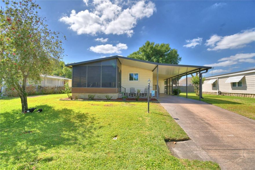 This home is a must see!!  Very well maintained home located in Village Park, a 55+ community where dogs are allowed.  The home features new thermal efficient windows and all new plumbing.  The vapor barrier is also new.  The kitchen is very open and functional.  The living room is comfortable and inviting.  The primary bath has a new vanity and the bedroom carpet is new.  Plus, the laundry is located inside a closet in the hall bath.  The vaulted ceilings give the feel of spaciousness. Outside  you will find a double shed which opens to the the front and back.  Sit on the front porch and enjoy your morning coffee or evening cocktail. The community features a clubhouse, pool, and shuffleboard.  There are many activities available, or you can just sit back and enjoy the peaceful community.  This home is a must see!