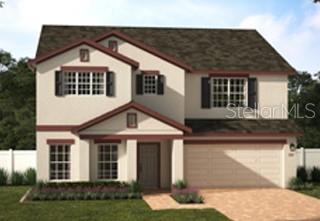 Under Construction. Discover the perfect blend of style and comfort in the Wilshire plan, a beautifully designed 5-bedroom, 3-bath home situated on a desirable corner homesite. This spacious layout features soaring 9'4" ceilings on the first floor and an open-concept design ideal for modern living. The well-appointed kitchen boasts 42" upper cabinets, quartz countertops, stainless steel appliances, and a corner walk-in pantry closet, seamlessly flowing into the expansive Great Room and covered Lanai—perfect for entertaining or relaxing outdoors. A convenient first-floor guest bedroom with adjacent full bath adds flexibility. Enjoy elegant tile flooring in the 1st floor main living areas, 5 1/4" baseboards and window blinds throughout, and a luxurious Primary Suite with ensuite Bath featuring an expansive walk-in closet, dual sinks in adult-height vanity, and a tiled shower with glass enclosure. Curb appeal is enhanced with brick paver driveway and attractive landscaping, making this home a true standout. Trinity Lakes features exceptional community amenities including Resort style Pool, Splash Pad, Fitness Center, Fishing pier, dog park, and multiple Playgrounds. Close to Schools, shopping and restaurants and conveniently located near major thoroughfares.
