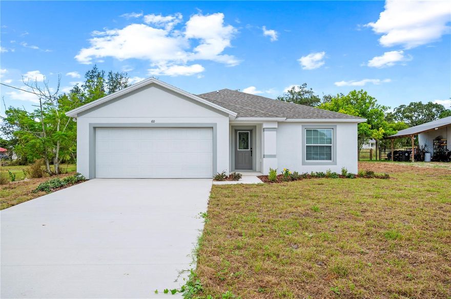 Welcome to this beautiful newly built 3-bedroom, 2-bathroom Newport model home by Southern Homes, located in the peaceful town of Frostproof, FL. With no HOA, this property offers both modern comfort and freedom of ownership. Step inside to discover an open and functional floor plan designed for easy living. The home features a blend of carpet and tile flooring throughout, providing both style and durability. The spacious kitchen is equipped with new stainless steel appliances, ample cabinet space, and a layout perfect for cooking and entertaining. The master suite offers a true retreat with a walk-in shower, relaxing garden tub, dual sinks, and walk-in closets for plenty of storage. Each additional bedroom is generously sized, ideal for family, guests, or a home office. Enjoy the tranquility of small-town living while still being close to local amenities, shopping, and dining. The bright and open living area invites natural light and creates a warm, welcoming atmosphere. Built with quality craftsmanship, this home provides the perfect blend of modern design and everyday functionality. With its spacious layout, energy-efficient features, and new construction peace of mind, this home is move-in ready and waiting for its first owner. Don’t miss your chance to make this Southern Homes Newport model yours—schedule your private showing today!