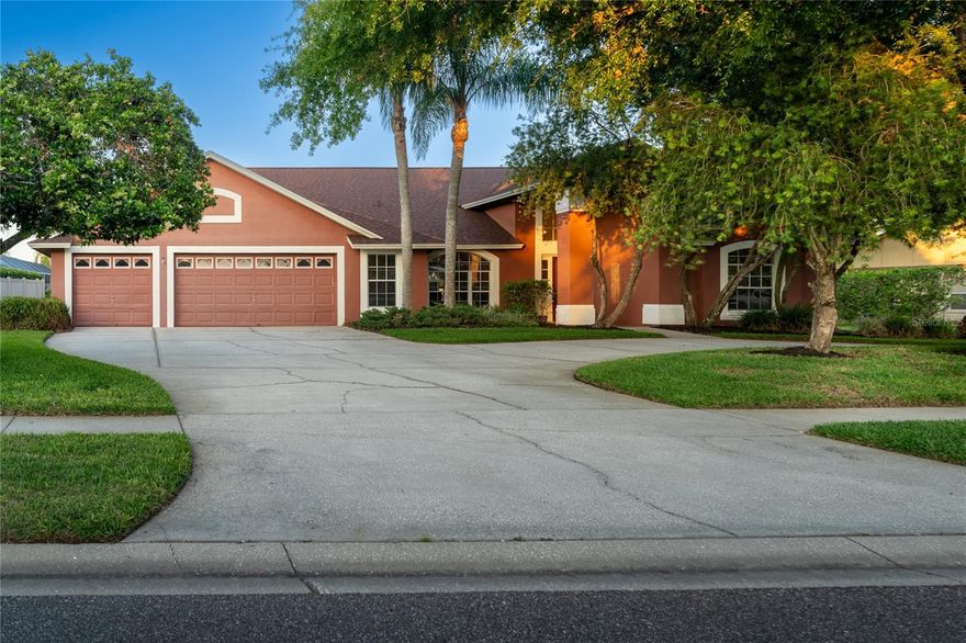 You won't want to miss this beautiful waterfront pool home in the highly sought after, rarely available, Van Dyke Farms! This well maintained 5 bedroom, 3 bathroom, 3 car garage home sits on .4 of an acre with a beautiful private pool, large backyard and water view is ready for its new owners! New roof and skylight installed 2024, new water heater 2025, and new blinds 2025. When you step inside you are immediately greeted by high ceilings and beautiful views of the pool and water. Formal dining room and formal living room greet you at the front of the home, with access to your oversized primary suite, with walk-in closet, en-suite and access to the pool area. Also at the front of the home is bedroom 5 which could be a perfect nursery or home office. You pass the oversized laundry room with ample storage space on the way into the kitchen and family room. The kitchen is open and bright with light cabinets and countertops and a skylight overhead. The family room has a beautiful wood burning fireplace and high ceilings making it the perfect spot to relax. Bedrooms 2 and 3 are both good size and have a private hall with bathroom conveniently located off the family room. Bedroom 4 is tucked back in the rear of the home with its own private hallway and oversized bathroom (with access to the pool area) making it a great in-law or guest suite. Once outside you have a massive screen enclosed patio with your pool and plenty of room to relax or entertain. Beyond the pool is your large yard with firepit, climbing structure and water views ready to be enjoyed by the whole family! HOA of only $800 annually allows you access to eight tennis courts (two of which are lined for pickleball), two regulation sized basketball courts, a regulation sized junior basketball court, a junior hockey court, four racquetball courts, a volleyball court, soccer field, baseball and football field, playground with gazebo and little free library, a lake gazebo/dock perfect for hanging out or fishing, numerous walking/jogging trails with outdoor fitness stations. Van Dyke Farms is located in the heart of Odessa with easy access to the Veterans Expressway, Dale Mabry, tons of shopping, restaurants, and is zoned for all A rated schools!