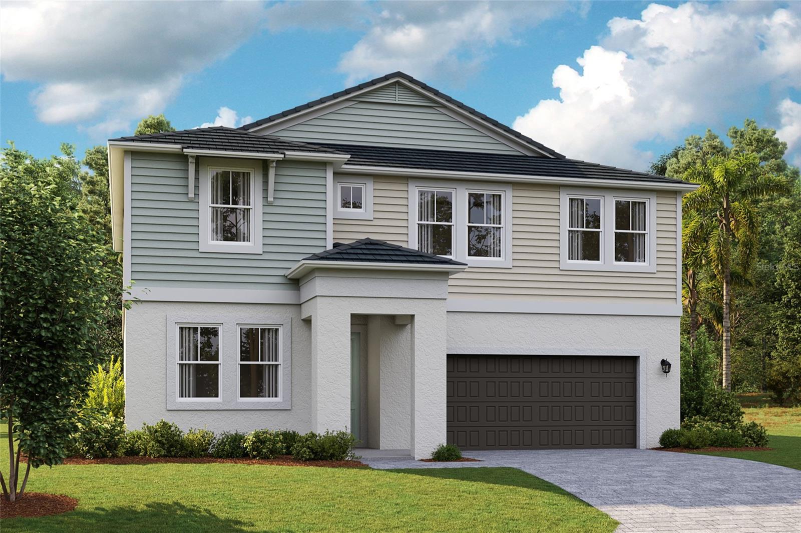 One or more photo(s) has been virtually staged. Under Construction. Discover the Anna Maria, a dynamic two-story home designed for versatile living and effortless entertaining. Featuring 5 spacious bedrooms, 3 full bathrooms, flex space, large recreation room and a 2-car garage, this home is designed to fit your every need. The kitchen, complete with polished quartz countertops, stainless-steel appliances, 42” upper cabinets and luxury vinyl plank flooring overlooks the dining area and opens to the lanai through sliding glass doors—ideal for indoor-outdoor entertaining. The smart thermostat with voice control makes it easy to adjust the temperature for energy efficiency. The first floor includes a flex room, a full bedroom, and a bathroom, perfect for guests or a home office. Upstairs, you'll find an oversized recreation room, three secondary bedrooms, and a luxurious owner’s suite. The owner's bathroom boasts a double vanity, walk-in shower with floor to ceiling tile, freestanding tub, and a generously sized walk-in closet. A spacious laundry room completes this thoughtfully designed layout. The exterior of the Anna Maria is just as impressive, with a stylish elevation complemented by beautifully designed landscaping that adds charm and elegance to the home’s overall aesthetic.
Find the perfect balance of serene landscapes and modern amenities at Mirada. Homeowners at Mirada enjoy the beach lifestyle in Pasco County with a 15-acre man-made lagoon for swimming, kayaking, paddle boarding, and relaxing. Golf cart paths and spacious sidewalks invite residents to explore opportunities for outdoor recreation, including parks, playgrounds, and nature trails. Stay close to what’s important at Mirada, ideally located 30 minutes from Downtown Tampa and just minutes from Publix. From high-speed action—including super-fast ULTRAFi Wifi--to leisurely strolling or floating, at Mirada you can live life to the fullest.
Images shown are for illustrative purposes only and may differ from actual home.
Completion date subject to change.